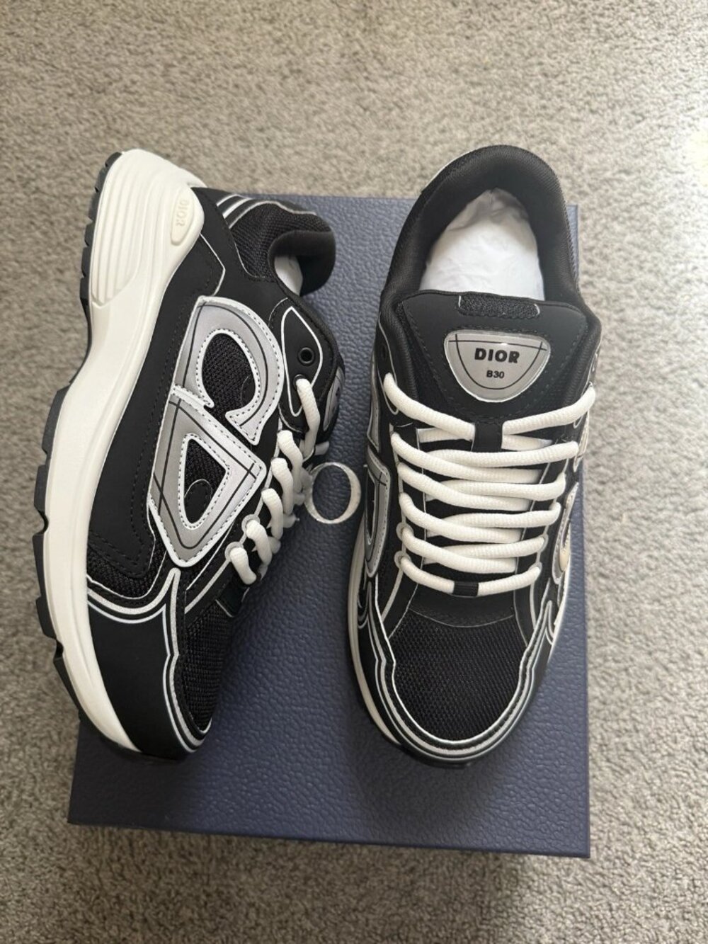Dior B30 Microfiber Mesh Sneakers Black Silver White Low Top Athletic Shoes